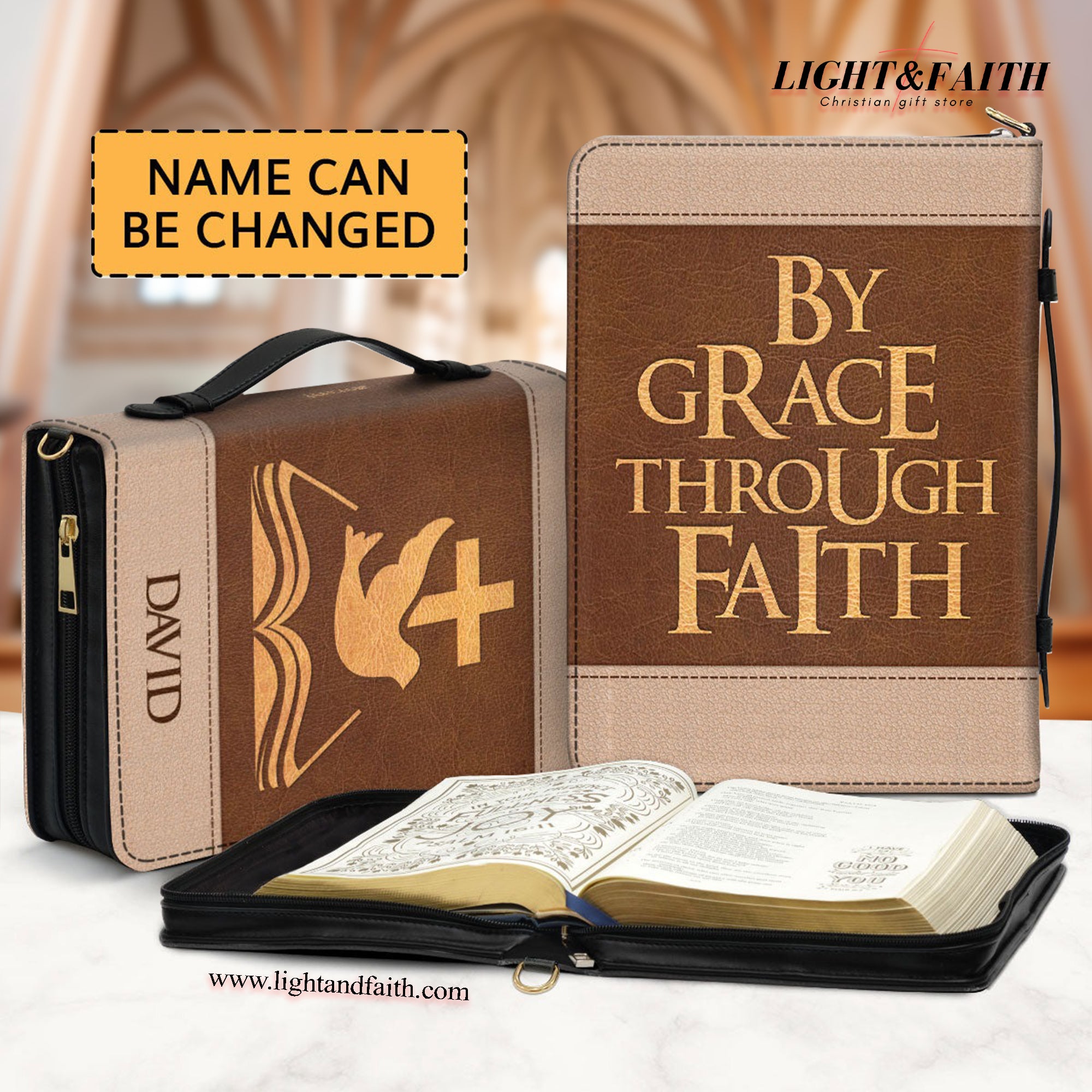 By Grace Through Faith Bible Carrying Case With Zipper, Personalized Cross Bible Cover, Christian Gift, Bible Covers Jesus Gifts